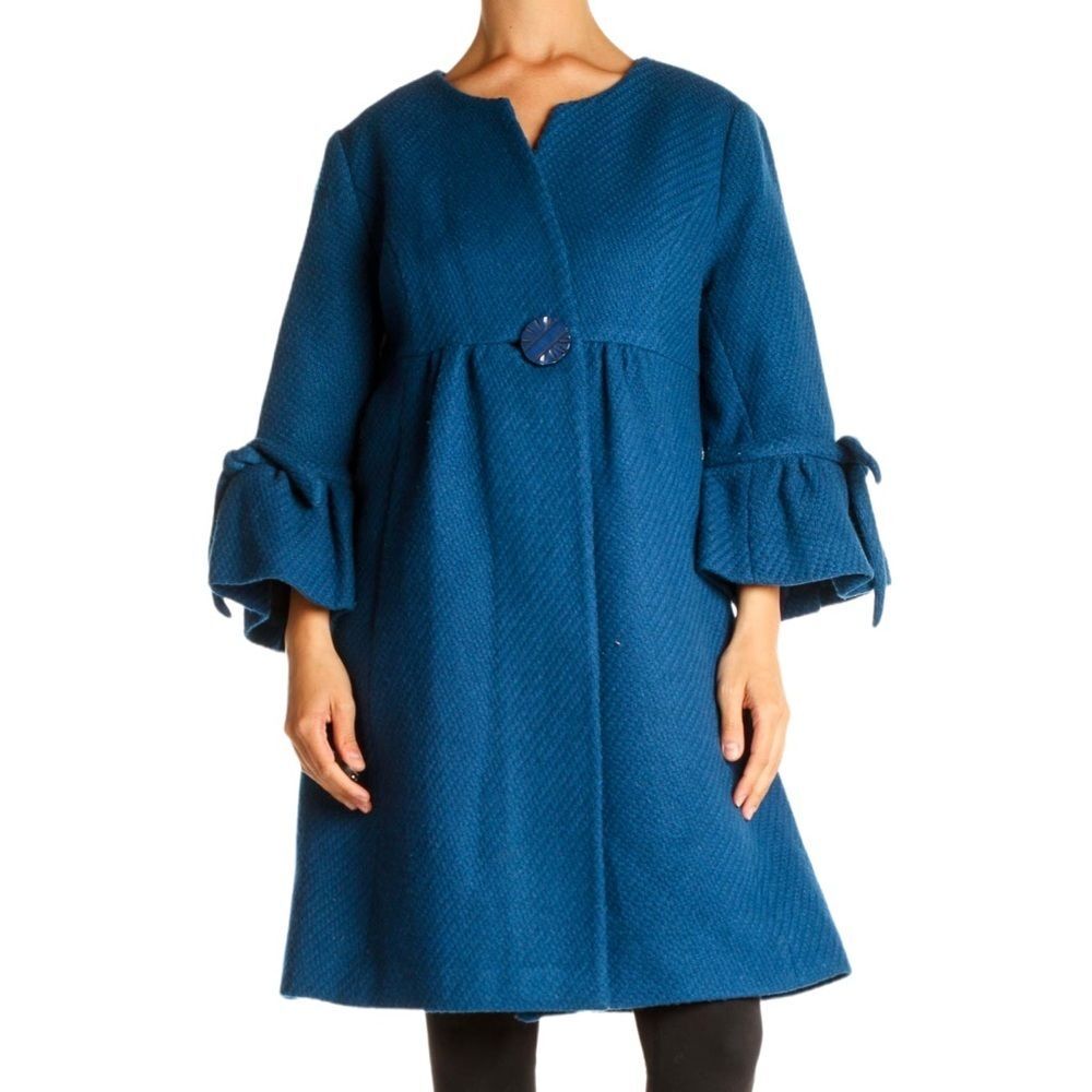 Anthropologie Tabitha Blue Wool Blend Swing Coat Ruffle Sleeves Size 4